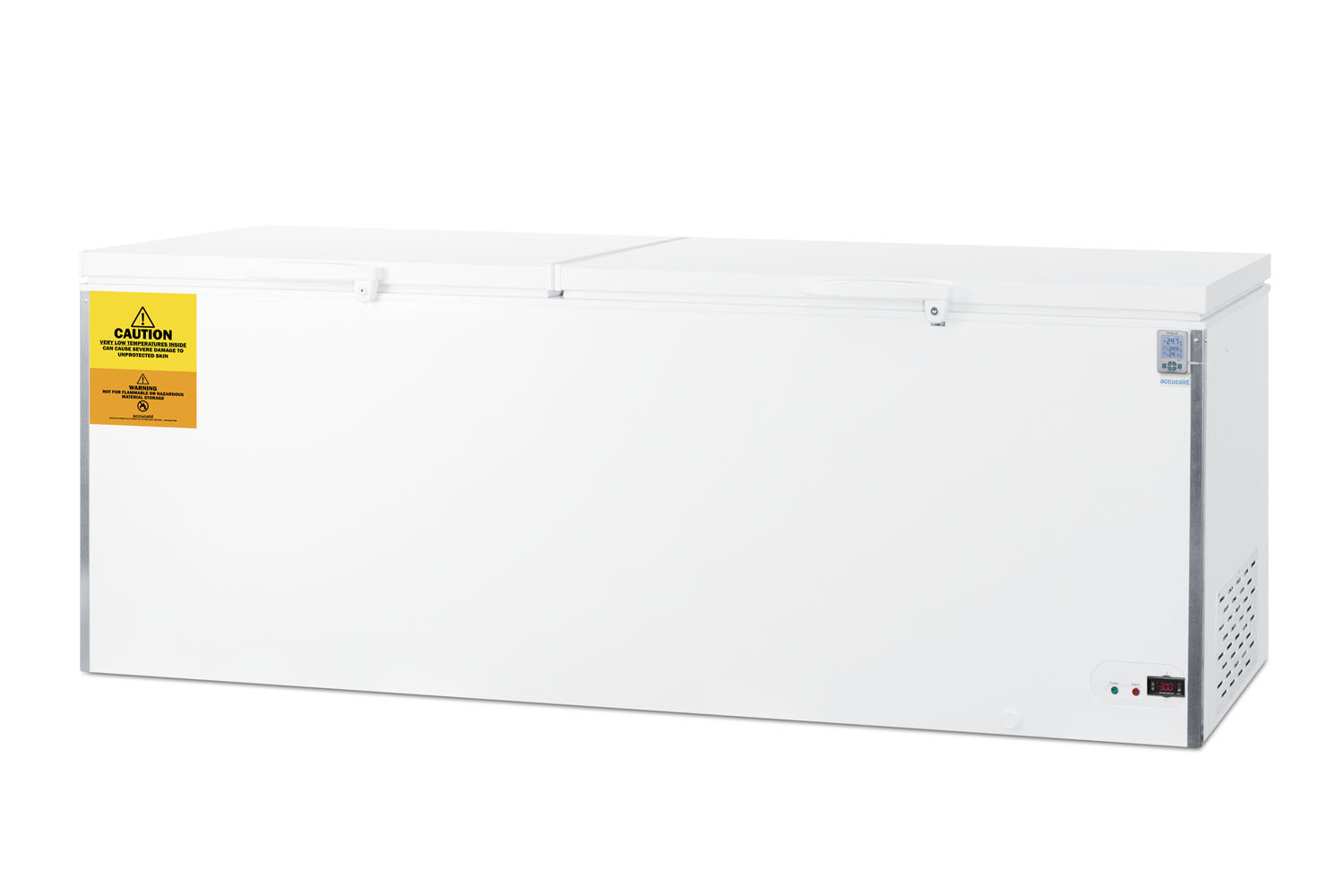 -30 C laboratory 26.7 cu.ft. chest freezer with stainless steel corner guards, NIST calibrated thermometer with alarm, and lock